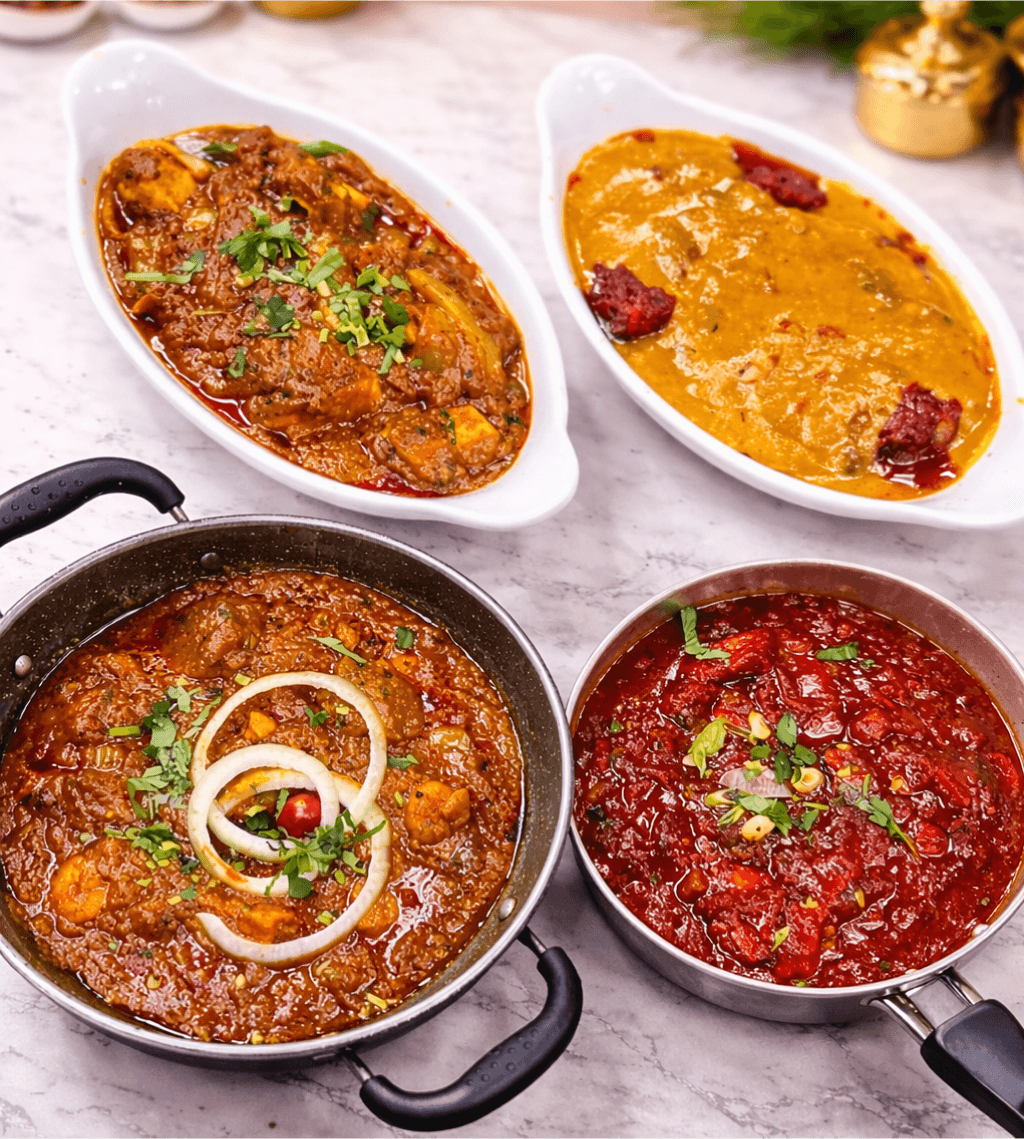 Deep red curry served in a traditional bowl