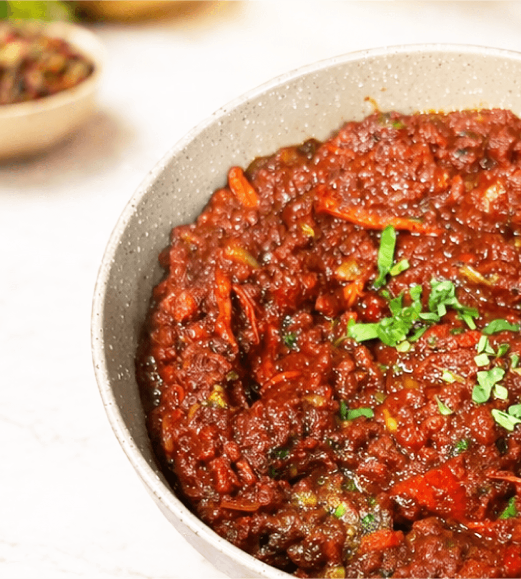 Hearty curry meal styled for takeaway or delivery
